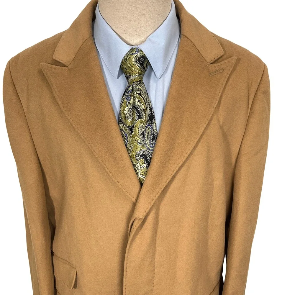 Banana Republic Overcoat Mens XLarge Camel Topcoat 3 Pocket Pick Stitch Winter‎